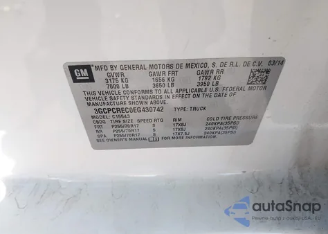 2014 Chevrolet Silverado 1500 1Lt from USA, damaged, VIN 3GCPCREC0EG430742